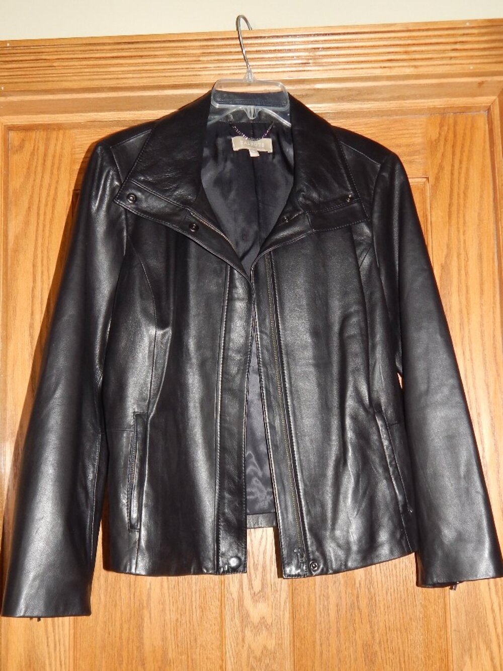 Women's Size 14P Talbots Black Lambskin Soft Leather Jacket Zip Moto Edgy